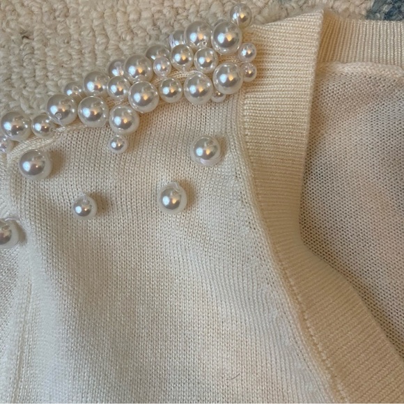 SANTICLER JULIA V-NECK PULLOVER WITH PEARL BEADING IN CREAM Sz 1 - Picture 5 of 9